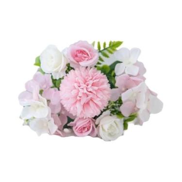 Imagem de Buquê De Rosas E Crisântemos Artificiais Em Seda Rosa Para Casamento, 