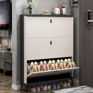 Imagem de Armário de sapatos com 3 gavetas dobráveis para entrada, prateleiras organizadoras estreitas de sapato, unidade organizadora de armário de armazenamento de sapatos, armário moderno para sapatos (90 x