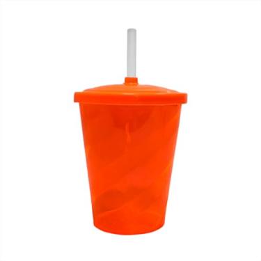 Imagem de Kit 10 Copo Acrílico Twister Colorido 300ml Tampa e Canudo Translucido (Laranja)