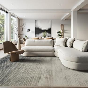 Imagem de Joydeco Tapetes de área para sala de estar, lavável moderno abstrato antiderrapante tapete macio, tapete baixo para quarto, sala de jantar, escritório em casa, animais de estimação e crianças, bege