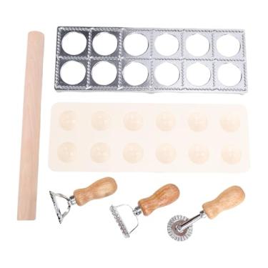 Imagem de Jiawu Kit de ferramentas para fazer massas, conjunto de 6 peças de madeira para fazer massas com máquina de ravioli de aço inoxidável, rolo de massa, cortador de massa, escorredor