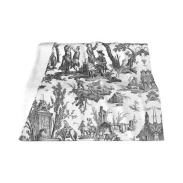Imagem de Cobertor De Fleece Floral Preto E Branco Toile De Jouy, Macio E Quente