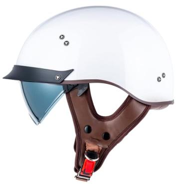 Imagem de Capacetes de motocicleta VCOROS com rosto aberto retrô Crusier para homens e mulheres (Branco, 2GG)