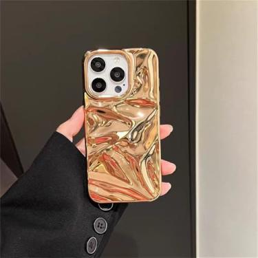 Imagem de Capa para celular com efeito ondulado em revestimento eletrolítico para iPhone 16, 15, 14, 13, 12 Pro Max Plus e 11. Capa protetora macia e resistente a impactos, dourada, para iPhone 12 Pro.