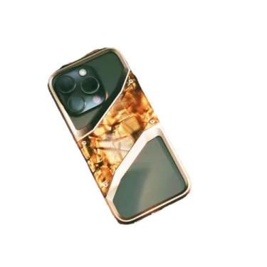 Imagem de SNIDII Capa de telefone com moldura de metal irregular para iPhone 16 Pro Max liga de alumínio sem moldura de madeira maciça à prova de choque (dourada)