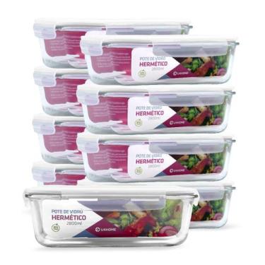 Imagem de Kit 9 Potes de Vidro Retangular com Tampa Hermética 2800ml - NABOX, Br