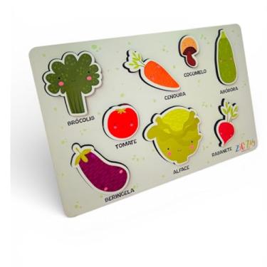 Imagem de Brinquedo Tabuleiro de Encaixe Legumes Infantil Madeira