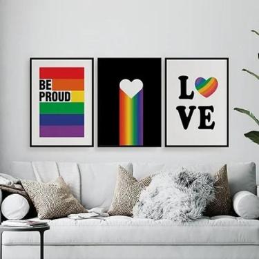 Imagem de Kit 3 Quadros Gay Be Proud 33X24Cm - Com Vidro Madeira Preta