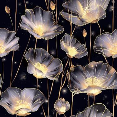 Imagem de ReWallpaper Papel de parede floral preto e dourado, removível, moderno, floral, papel de contato autoadesivo para armários, prateleiras, quarto, sala de estar, decoração de parede 44,5 x 3 m