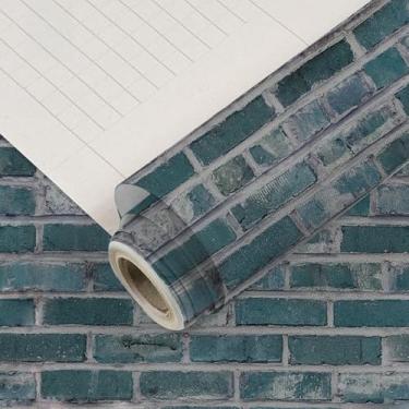 Imagem de ESSMOKO Papel de parede 3D padrão de tijolo adesivo de parede para restaurantes e hotéis PVC espesso impermeável autoadesivo papel de parede azul verde tijolo padrão 44 * 1000 cm