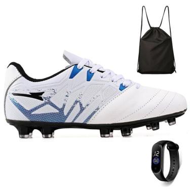 Imagem de Kit Chuteira Futebol Campo Bico de Couro Grama Natural + Mochila + Relogio Adulto-Unissex