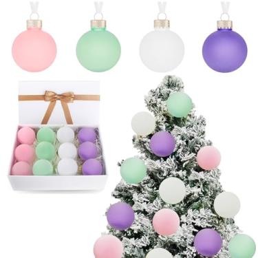 Imagem de EITISIX Conjunto de 12 enfeites de árvore de Natal de veludo com 12 bolas penduradas rosa pastel, branco, roxo, verde-claro, à prova de quebra, para guirlanda de árvore de Natal, Ano Novo e decoração