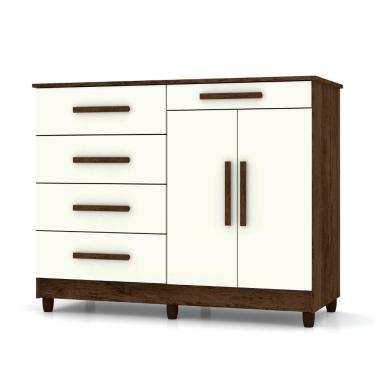 Imagem de Cômoda Sapateira Sirius 2 Portas 5 Gavetas Cor:imbuia Champanhe