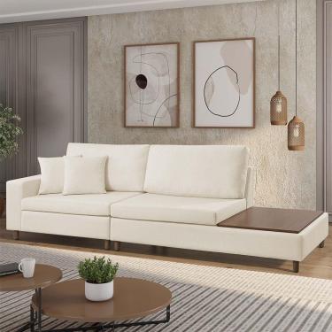 Imagem de Sofá Living Lotus Com Apoio Lateral Direita 2,40m Em Linho Cor Bege Mesclado 2282