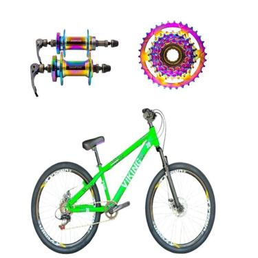 Imagem de Bicicleta Aro 26 Vikingx Verde Neon 1x7v Cubo E Roda Livre Camaleão