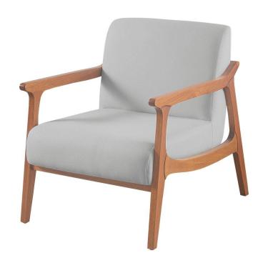 Imagem de Poltrona Hortência Em Linho Com Base De Madeira Cor Cinza Claro 2371