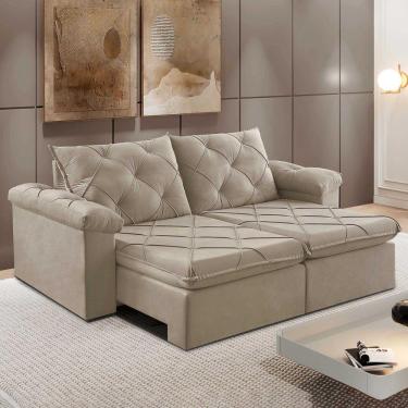 Imagem de Sofá Retrátil E Reclinável Corniso 2,94m Veludo Cor Bege 2137 Usb Sem Kit Usb