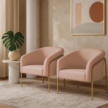 Imagem de Poltrona Sala Industrial Alta Dourado Kit 2 Stella Veludo D03 - D'rossi Rose