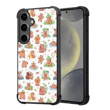Imagem de Mingdao Compatível com capa para Galaxy S25, híbrida antiderrapante à prova de choque com amortecedor de TPU macio e couro PU elegante, inclui protetores de vidro para tela e câmera, Capybara MD6636
