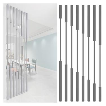 Imagem de 8 peças de hastes divisórias de privacidade de ferro ajustáveis, postes divisores de sala para separação eficaz do espaço, coluna oca de 233 cm de altura com tubos quadrados e redondos (cinza)