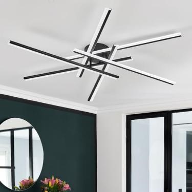 Imagem de AIRYPHANT Lustre de LED moderno com controle remoto, 6 luzes pretas semi-embutidas, luminária de teto para sala de estar, quarto, sala de jantar 60W