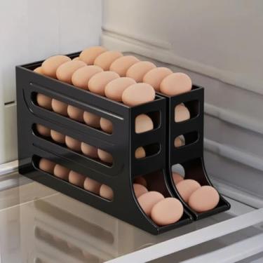 Imagem de Porta Ovos Deslizante para Geladeira 4 Andares, Organizador de Ovos Automático Rolante com Capacidade para 30 Ovos, Suporte para Organização de Cozinha e Geladeira (2 PEÇAS 4 ANDARES PRETO)