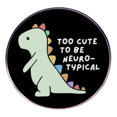 Imagem de Broche Pin Cartoon Dinosaur Black Round Badge Alloy 3x3cm - yiweisai