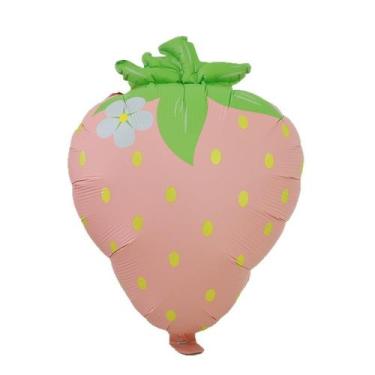 Imagem de Balão metalizado de morango 40x60cm para decoração de festa de anivers