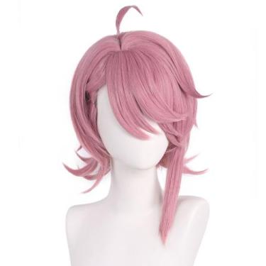 Imagem de Peruca de cosplay curta rosa sintética com Ahoge 40cm - yiweisai