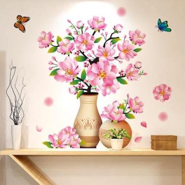 Imagem de Adesivos de parede Vaso de flor de pêssego floral 45x60cm PVC - yiweis