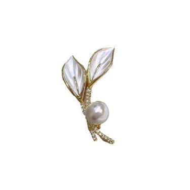 Imagem de Broche Pin Elegant Leaf Pearl para mulheres em liga dourada - yiweisai