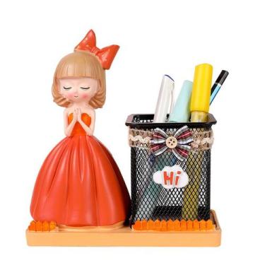 Imagem de Porta-canetas, estatueta feminina de resina, decoração elegante em por