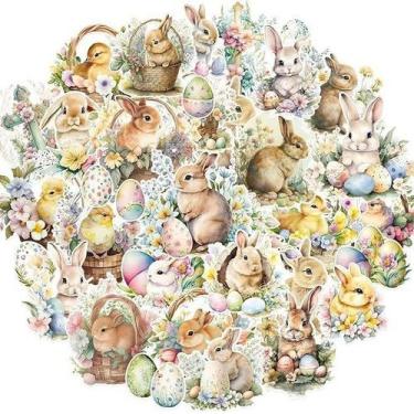 Imagem de Pacote de adesivos Easter Bunny Watercolor Rabbits 50 unidades - yiwei
