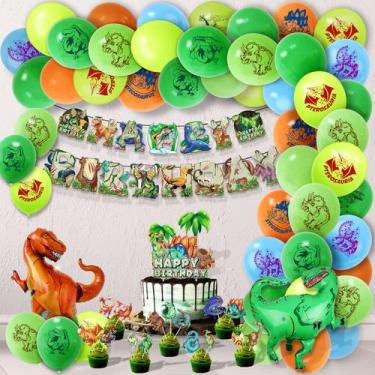 Imagem de Conjunto de decorações de festa com tema de dinossauro, 90 unidades pa
