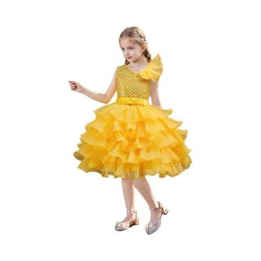 Imagem de Vestido feminino com lantejoulas e laço, saia bolo, vestido de perform