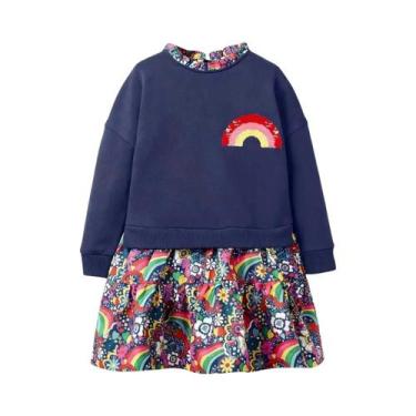 Imagem de Saia De Algodão Com Gola Floral Para Meninas, Manga Longa, Casual E Bo