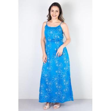Imagem de Vestido longo feminino alcinha bordado 51108 - Fluffy, Azul, P