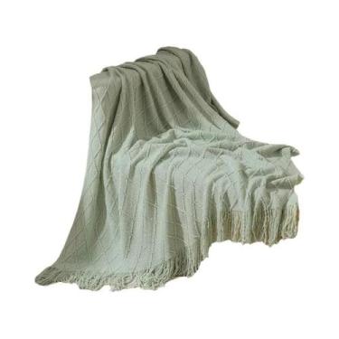 Imagem de Manta De Tricô Grossa Oversized Cáqui Com Borlas, Luxo Vintage Estilo 