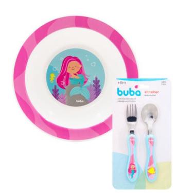 Imagem de Conjunto Tigelinha Bowl Colher E Garfo Aventuras Sereia Buba