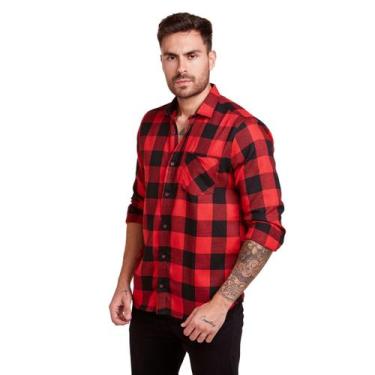 Imagem de Camisa Xadrez Masculino Flanelado Manga Longa - Daze Modas, Vermelho, 
