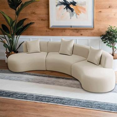 Imagem de Kit Sofá Modular 4 Lugares 360cm Moderno Curvo Orgânico Duna Linho Bege