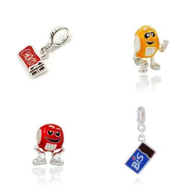 Imagem de Kit 4 Pingente Berloques Chocolates Banho Prata Pulseiras - Pulseiras 