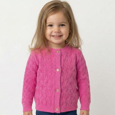Imagem de Casaco Trabalhado Tricô Kids Textura Folha Rosa Neon