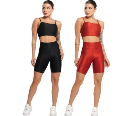 Imagem de KIT 2 Conjunto Fitness Top e Bermuda Com Bolso Bella Fiore Academia Tr