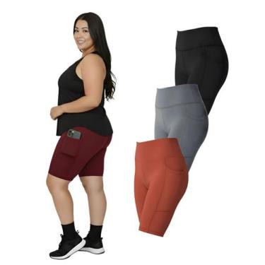 Imagem de Kit 3 Bermudas Fitness Bolso Lateral Cores Sortidas Plus Size Cor:Colo