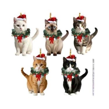 Imagem de Pingente De Acrílico Guirlanda De Natal Com Gato, 5 Peças, Enfeite Par