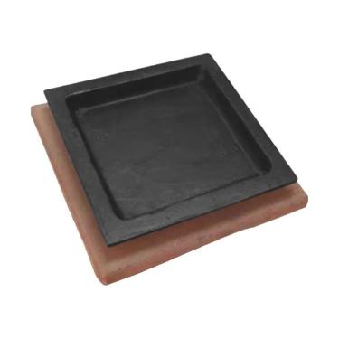 Imagem de Chapa Tepan 16x16 Mini de Ferro com Aparador de Madeira para Porções e Molhos Rig Fundidos