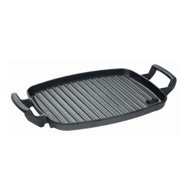Imagem de Chapa Grill Retangular Alça de Ferro Fundido Base Estriada 30x24cm Preta Panela Mineira