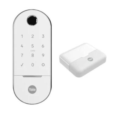 Imagem de Fechadura Digital Lia Biometria Rolete Branca Com Hub Yale