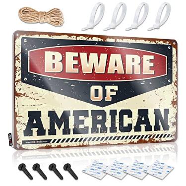 Imagem de Sinais de aviso engraçados Cuidado com o sinal de metal americano homem caverna decoração placas de estanho (Tamanho: 30X40cm)